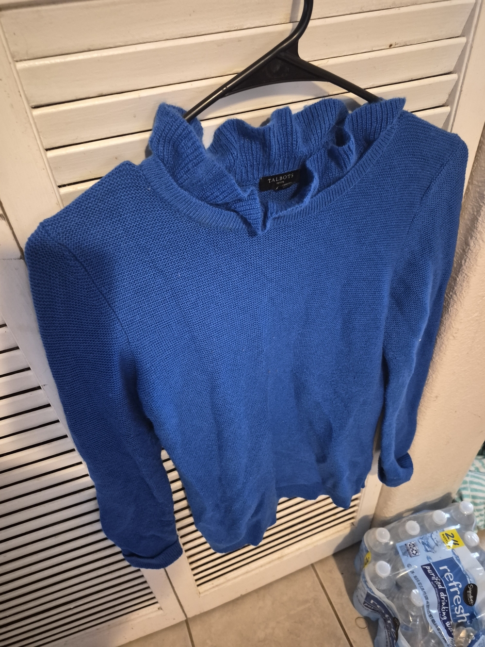 Talbots Bright Blue Ruffled Mock Neck Sweater